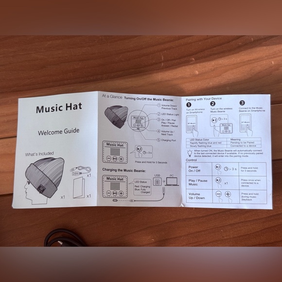 Bluetooth Music Beanie Hat Headphones Knit Winter Cap Cream 9” - Picture 5 of 6